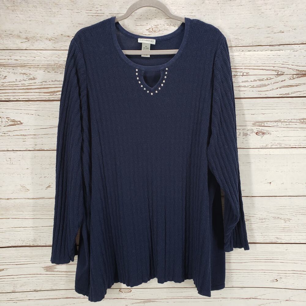 Catherines Women's Blue Navy Knit Textured Pullover Sweater Top 3X